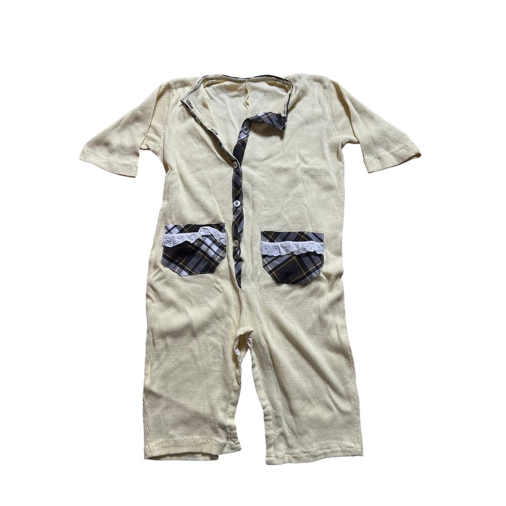 Handmade Toddler Cream And Plaid One Piece One Size